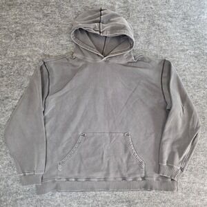 Elwood Core Oversized Crop Hoodie Sweater Womens Large Gray Acid Wash Boxy Retro